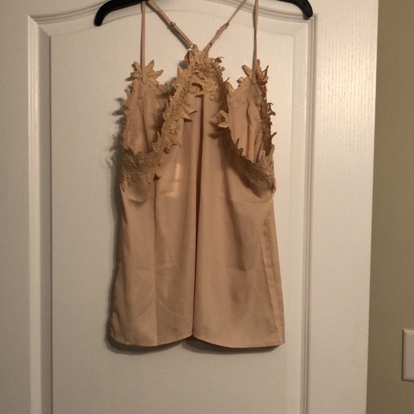 Macaron Taupe Spaghetti Strap Blouse with Lace Detail - Picture 3 of 10